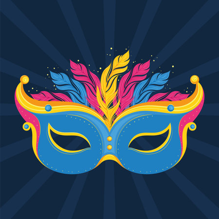 Carnival mask with pink feathers on dark Vectorのイラスト素材