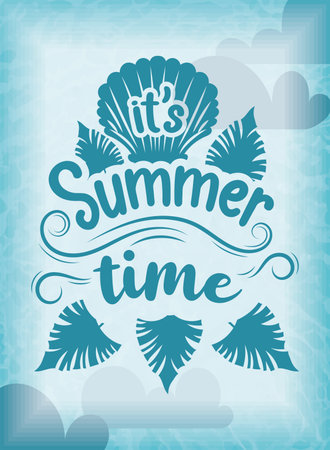 Its summer time poster with seashell and leaf design Vectorのイラスト素材