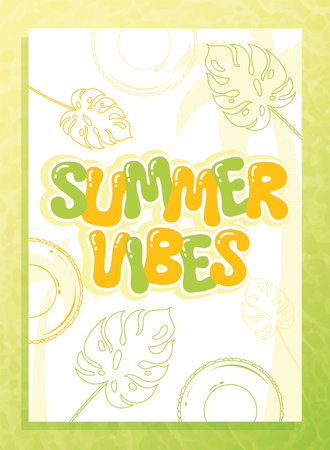 Summer vibes poster with tropical leaves design Vectorのイラスト素材