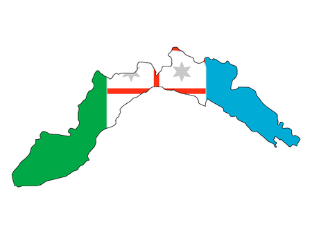 Combined Map and Flag of the Italian Region of Liguriaのイラスト素材