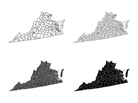 Virginia County Map (Gray, Black, White)のイラスト素材