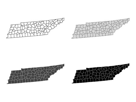 Tennessee County Map (Gray, Black, White)のイラスト素材