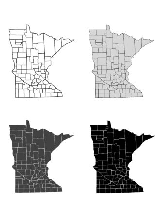 Minnesota County Map (Gray, Black, White)のイラスト素材