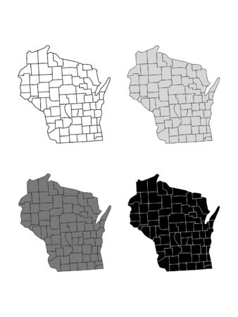 Wisconsin County Map (Gray, Black, White)のイラスト素材