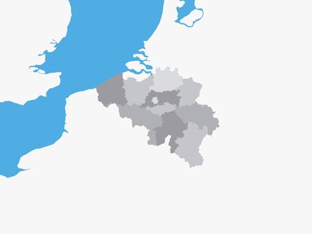 Gray Map of Belgian Provinces with Surrounding Terrainのイラスト素材