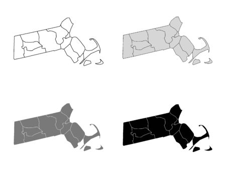 Simple Set of Massachusetts Counties Maps Set (White, Gray, Black)のイラスト素材