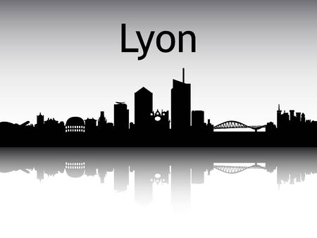 Silhouette Skyline of Lyon, Franceのイラスト素材