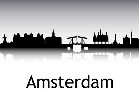 Silhouette Skyline of Amsterdam, Netherlandsのイラスト素材