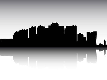 Panoramic Silhouette Skyline of the City of Malaga, Spainのイラスト素材
