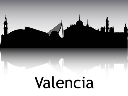 Panoramic Silhouette Skyline of the City of Valencia, Spainのイラスト素材