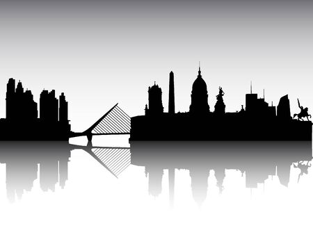 Panoramic Silhouette Skyline of the City of Buenos Aires, Argentinaのイラスト素材