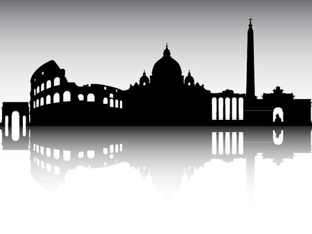 Panoramic Silhouette Skyline of the City of Rome, Italyのイラスト素材