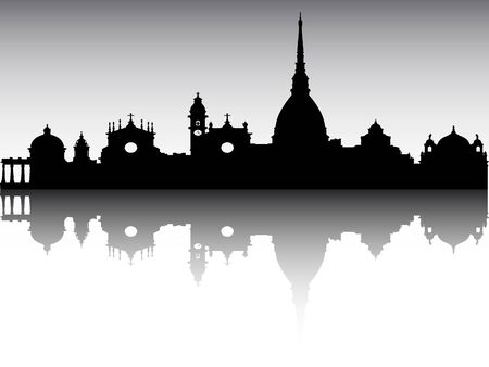 Panoramic Silhouette Skyline of the City of Turin, Italyのイラスト素材