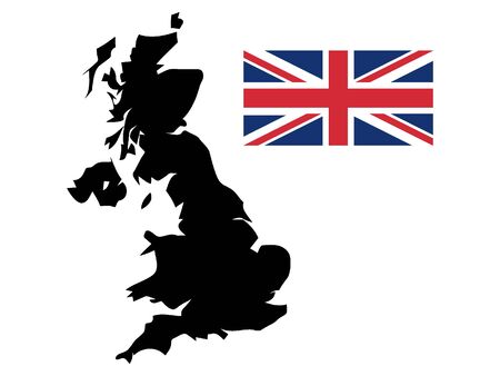 Black Silhouette Map and Flag of United Kingdomのイラスト素材