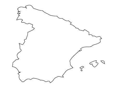 White Outlined Silhouette Map of Spain