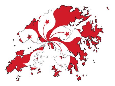 Silhouette Map and Flag of Hong Kongのイラスト素材