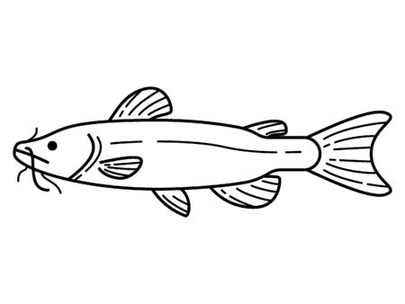 Simple Hand Drawn Outline Silhouette Illustration of a Fishのイラスト素材