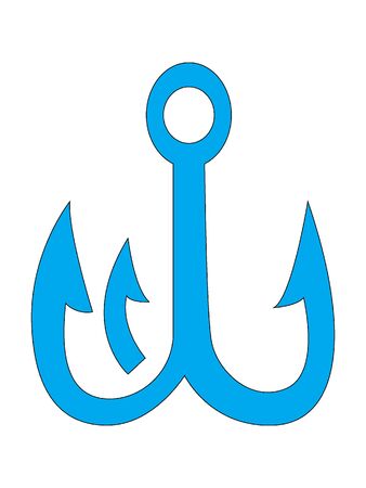 Simple Hand Drawn Outline Silhouette Illustration of a Blue Fishing Hookのイラスト素材