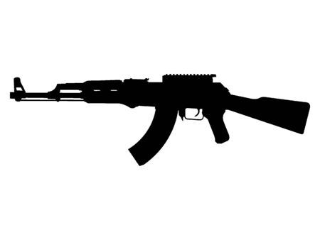 Black Flat Silhouette Drawing of a AK47 Assault Rifleのイラスト素材