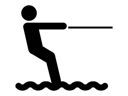 Simplified Black Silhouette Icon of a Water Skierのイラスト素材