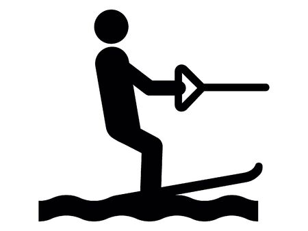 Simplified Black Silhouette Icon of a Water Skierのイラスト素材