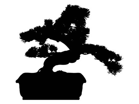 Black and White Silhouette of a Traditional Japanese Bonsai Tree Plantのイラスト素材