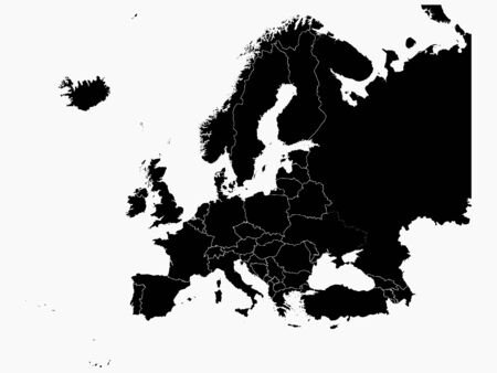 Black Map of Europe With Countries on Light Grey Backgroundのイラスト素材