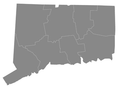 Gray Outline Counties Map of US State of Connecticutのイラスト素材