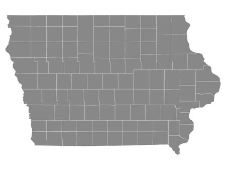 Gray Outline Counties Map of US State of Iowaのイラスト素材