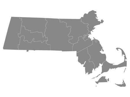 Gray Outline Counties Map of US State of Massachusettsのイラスト素材