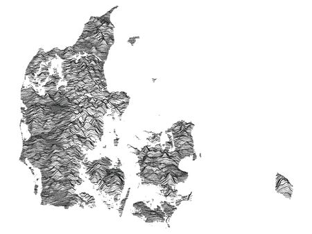 Gray Topographic Relief Map of European Country of Denmarkのイラスト素材