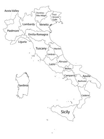 Labeled Regions Map of European Country of Italyのイラスト素材