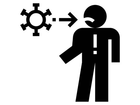 Black and White Clip-art Illustration of Corona-virus Entering Host Through Mouth, Nose or Eyeのイラスト素材