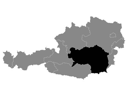 Black Location Map of Austrian State of Styria within Grey Map of Austriaのイラスト素材