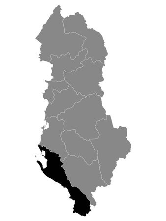Black Location Map of Albanian County of Vlore within Grey Map of Albaniaのイラスト素材