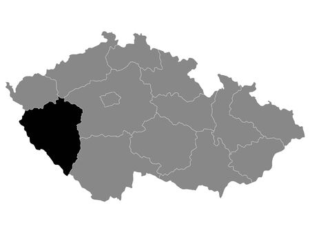 Black Location Map of Czech Region of Plzen within Grey Map of Czech Republicのイラスト素材