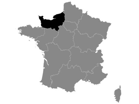 Black Location Map of French Normandy Region within Grey Map of Franceのイラスト素材