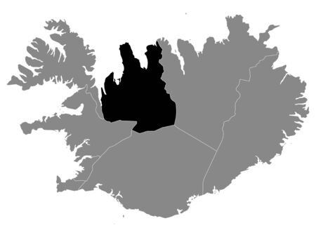 Black Location Map of Icelandic Region of Northwestern Nordurland Vestra within Grey Map of Icelandのイラスト素材