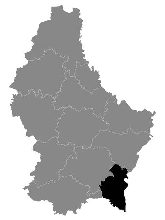 Black Location Map of Luxembourgian Canton of Remich within Grey Map of Luxembourgのイラスト素材