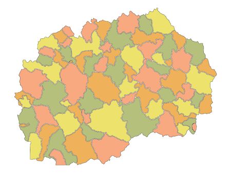 Colored Municipalities Map of European Country of North Macedoniaのイラスト素材