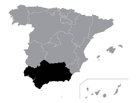 Black Location Map of Spanish Autonomous Community of Andalusia within Grey Map of Spainのイラスト素材