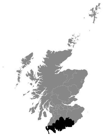 Black Location Map of Scottish Council Area of Dumfries and Galloway within Grey Map of Scotlandのイラスト素材