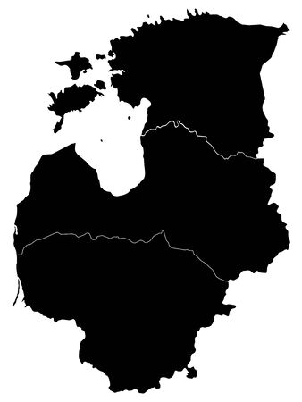 Detailed Black Flat Geographical Map of Baltic States (Estonia, Latvia, Lithuania)のイラスト素材
