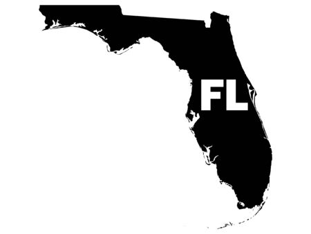 Black and White Silhouette Map of the US Federal State of Florida with it's Postal Code Abbreviationのイラスト素材