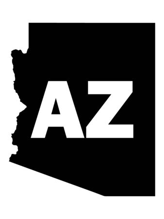 Black and White Silhouette Map of the US Federal State of Arizona with it's Postal Code Abbreviationのイラスト素材