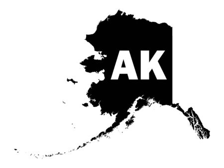 Black and White Silhouette Map of the US Federal State of Alaska with it's Postal Code Abbreviationのイラスト素材