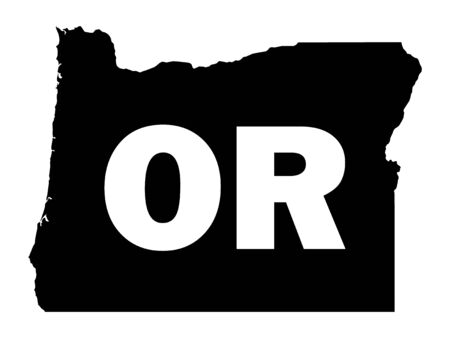 Black and White Silhouette Map of the US Federal State of Oregon with it's Postal Code Abbreviationのイラスト素材