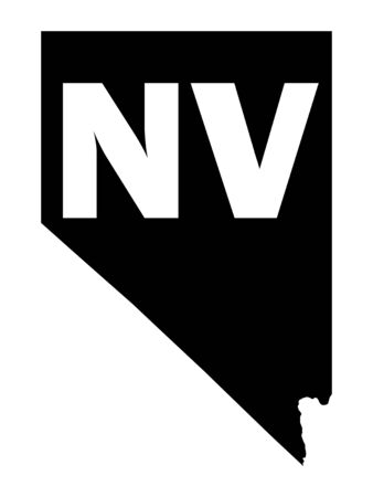 Black and White Silhouette Map of the US Federal State of Nevada with it's Postal Code Abbreviationのイラスト素材