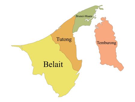 Pastel Colored Labeled Districts Map of Asian Country of Bruneiのイラスト素材