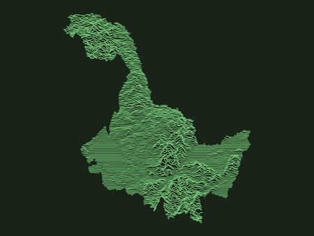 Green Tactical Military Style 3D Topographic Map of Chinese Province of Heilongjiangのイラスト素材